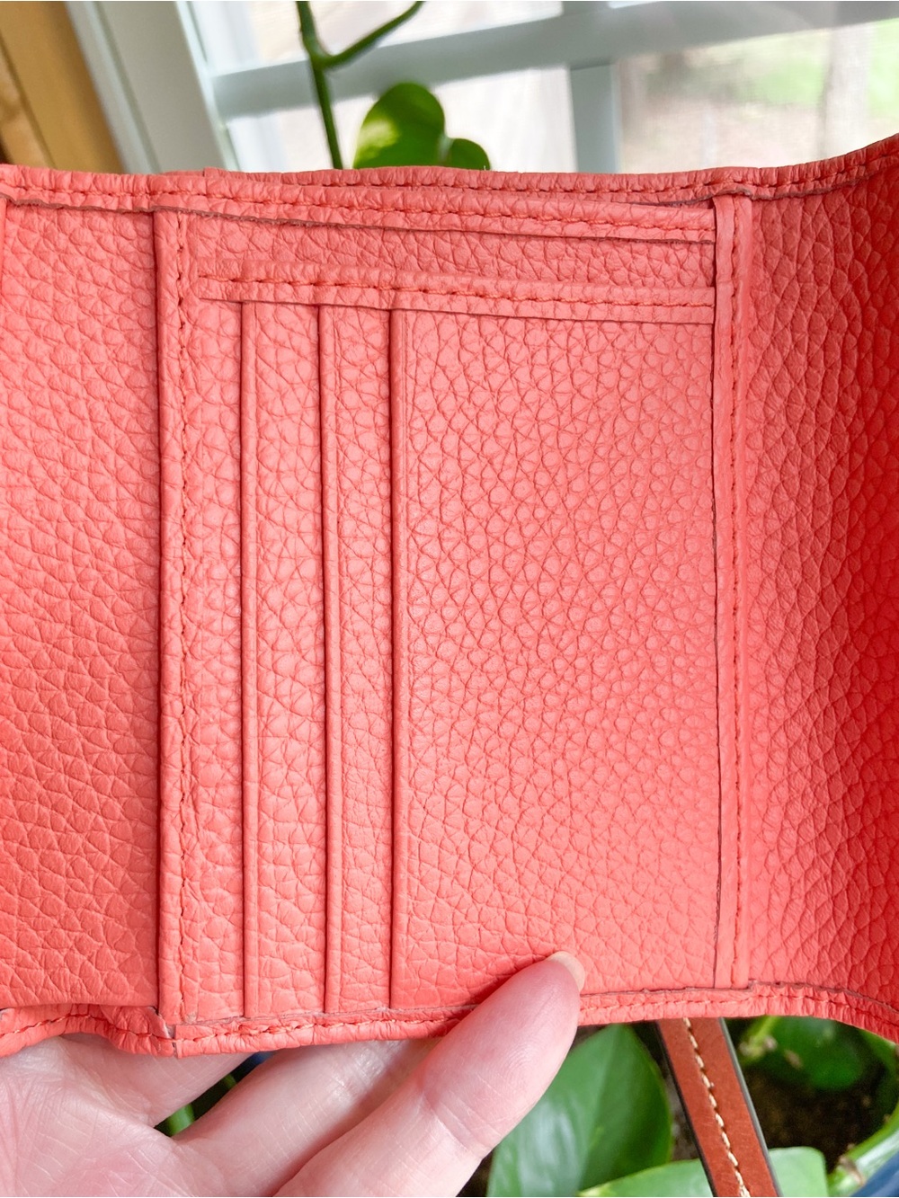 Dooney & Bourke Coral Pink Pebbled Leather Small Trifold Flap Wallet Minimalist - Picture 7 of 16